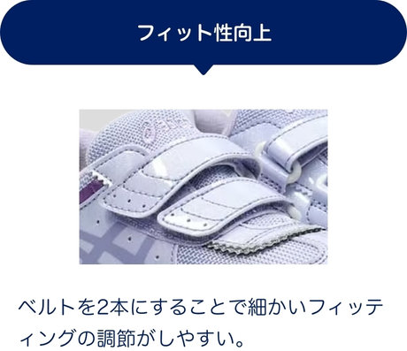 フィット性向上 ベルトを2本にすることで細かいフィッティングの調節がしやすい。